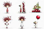 Watercolor Cherry Girl Clipart, an Animal Illustration by Craft Nest (Thumbnail 5 of 6)