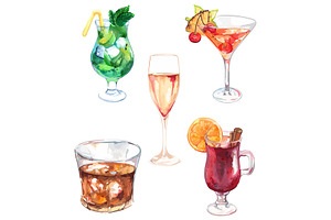 Watercolor drink cocktail vector art