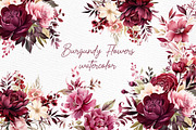 Burgundy Flowers Clipart Watercolor, a Decorative Illustration by LeCoqDesign (Thumbnail 1 of 5)