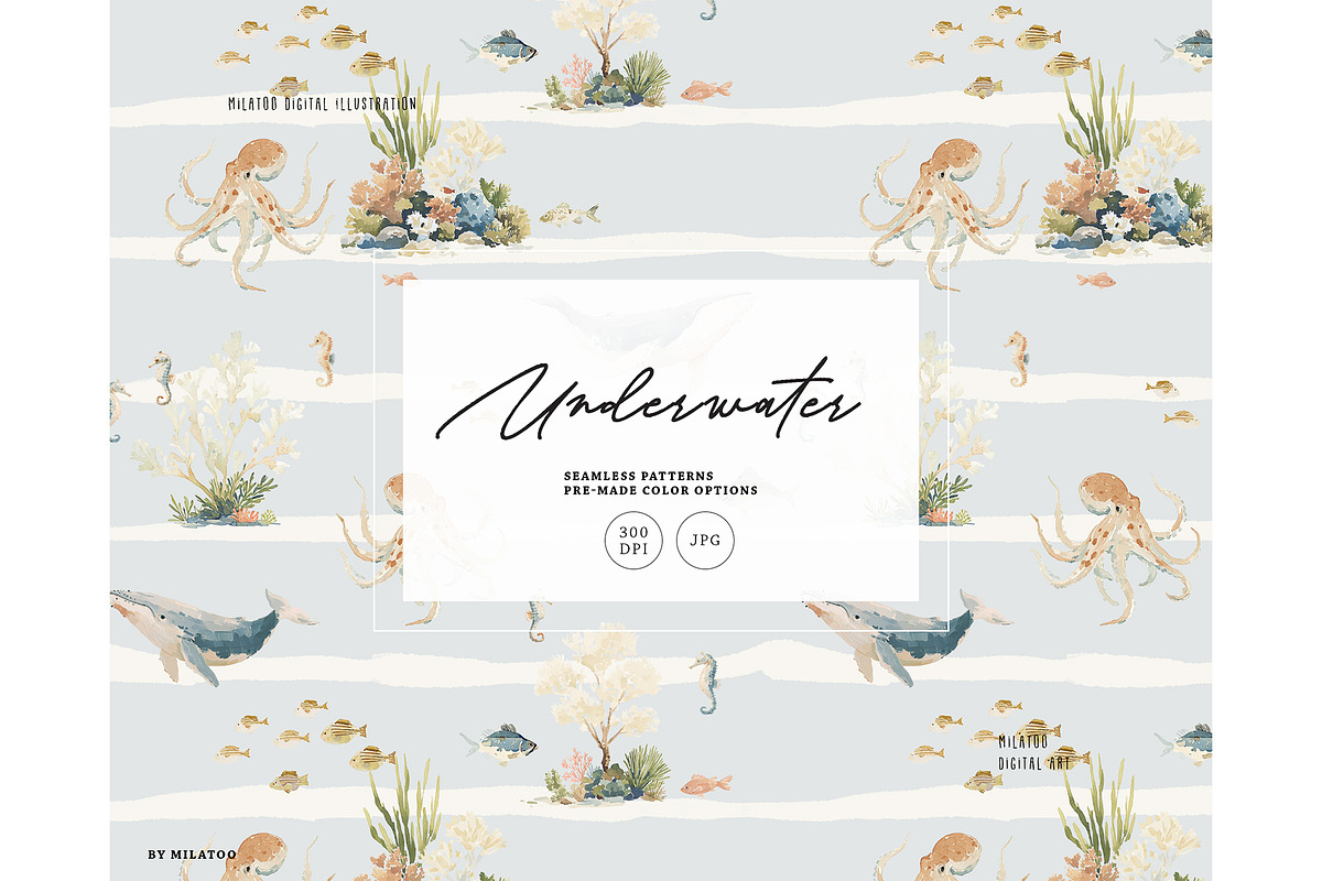 Underwater sea creatures pattern, a Pattern Graphic by Milatoo (Photo 1 of 4)