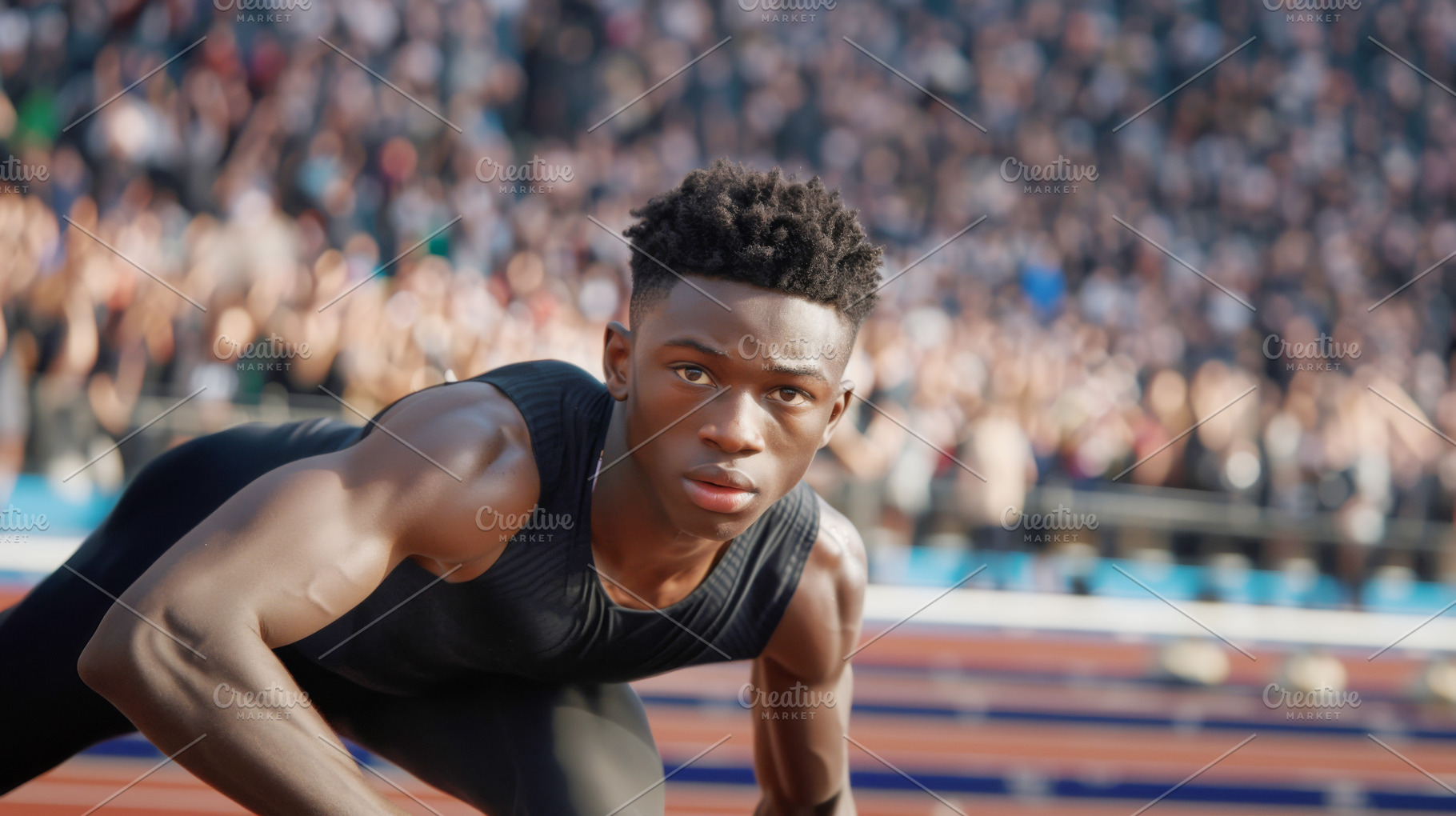 Athlete in focus, young sprinter, a Photo by Dvoevnore photos