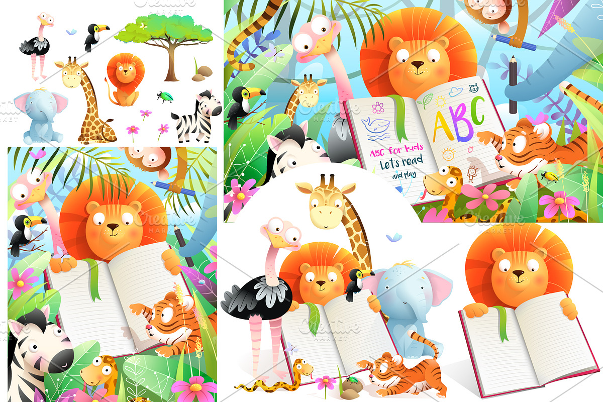 Animal Kids Studying Reading Books, an Animal Illustration by Popmarleo Shop (Photo 3 of 11)