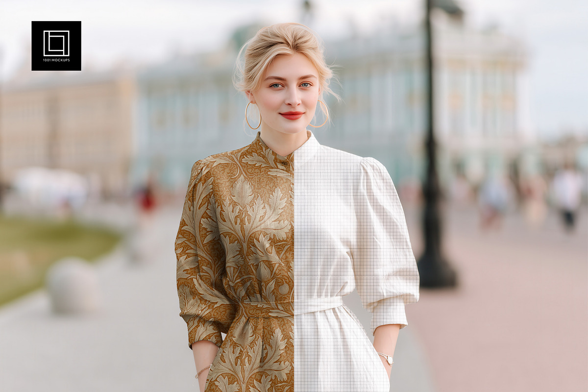 Woman Long-Sleeved Dress Mockup PSD, a Shirt Mockup by 1001 mockups (Photo 1 of 9)