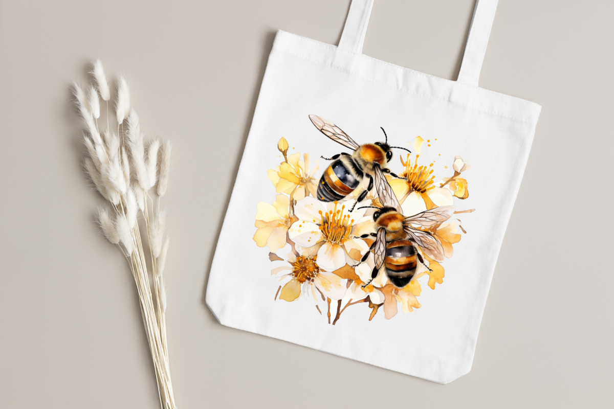 Bee and Flowers Watercolor clipart, an Object Graphic by Regulrcrative (Photo 5 of 7)