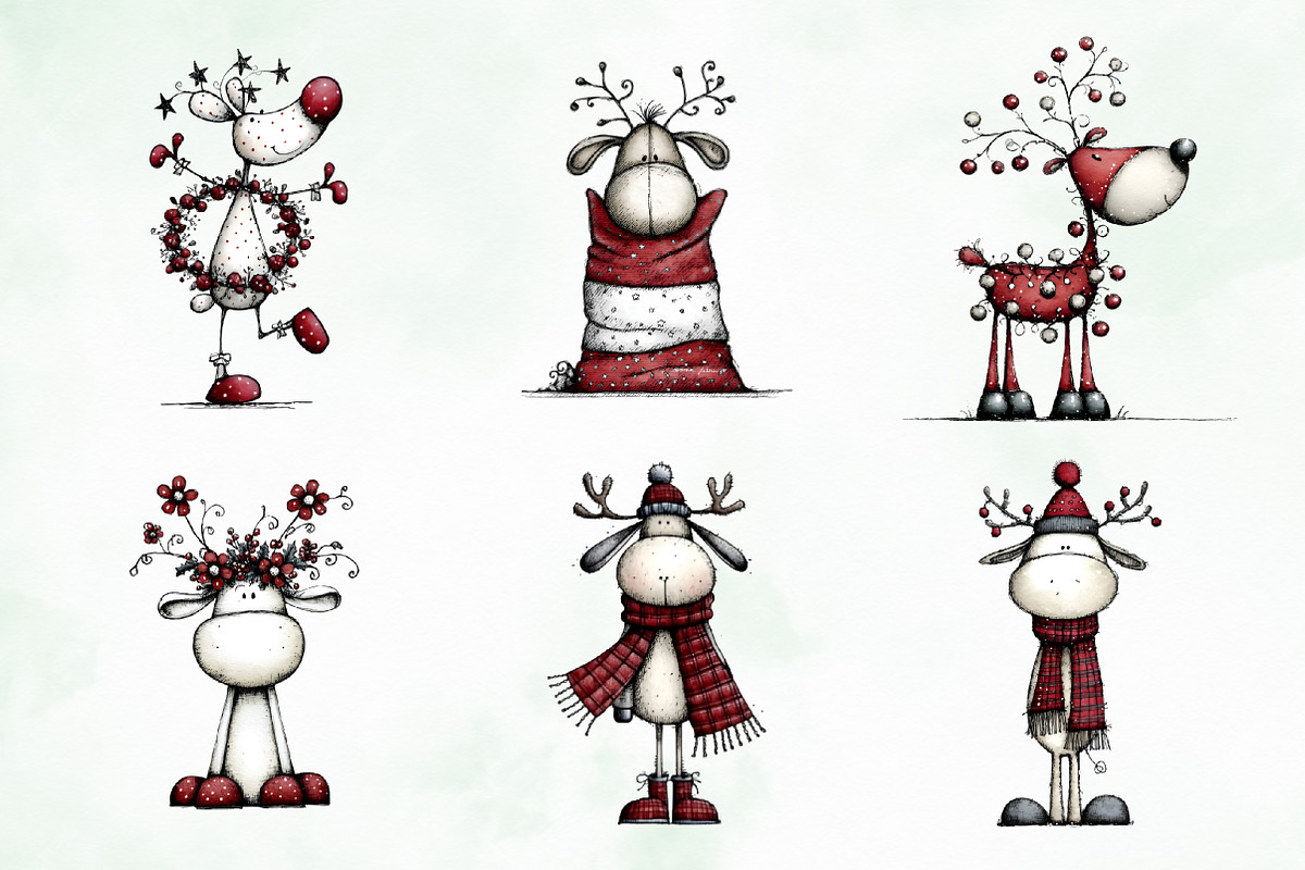 Whimsical Christmas Reindeer Clipart, an Illustration by Creative Art (Photo 2 of 13)