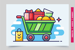 Cartoon shopping cart with gifts, an Illustration by Tanuart
