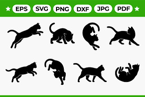 Leaping and Pouncing Cat Silhouettes, an Animal Illustration by Artonix