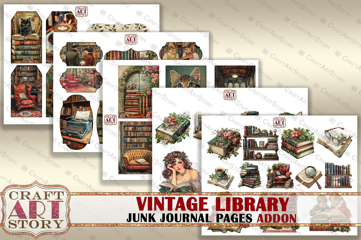 Library Junk Journal Pages ADDON, a Decorative Illustration by CraftArtStory (Photo 2 of 5)