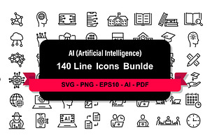 140 Artificial Intelligence Icons,AI, an Outline Icon by MarkoBabii