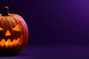 Glowing jack o lantern on purple Halloween background, a Nature Photo by José Manuel Gelpi