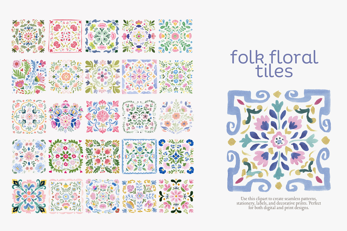 Folk floral tiles clipart, an Illustration by Patishop Art (Photo 2 of 10)