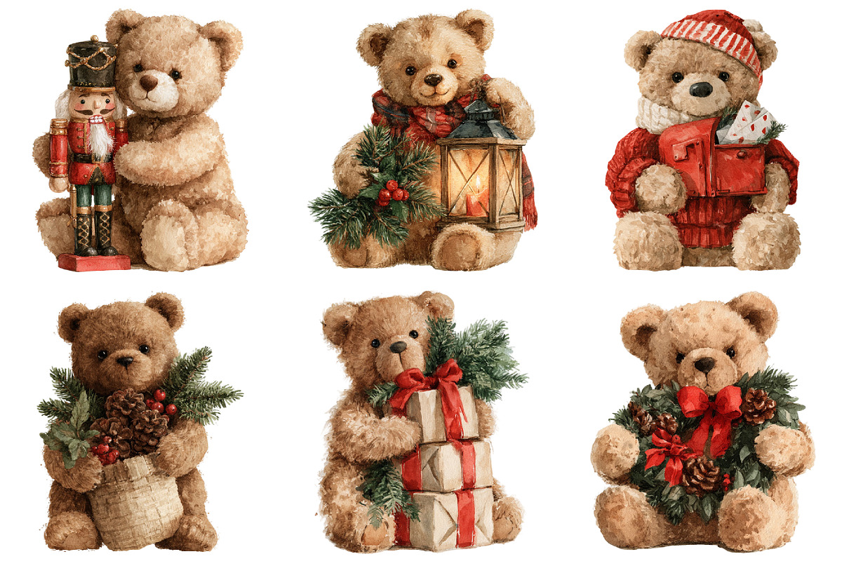Watercolor Christmas Teddy Bear, a Seasonal Illustration by Black Bird Studio (Photo 5 of 7)
