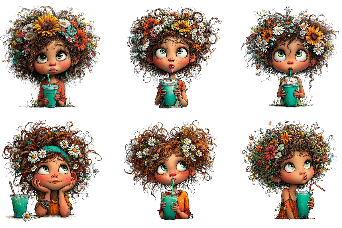 Whimsical Summer Coffee Girls Clipar, an Illustration by GatewayDesign (Photo 2 of 6)