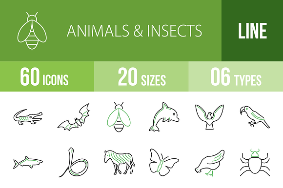 60 Animalsinsects Greenblack Icons