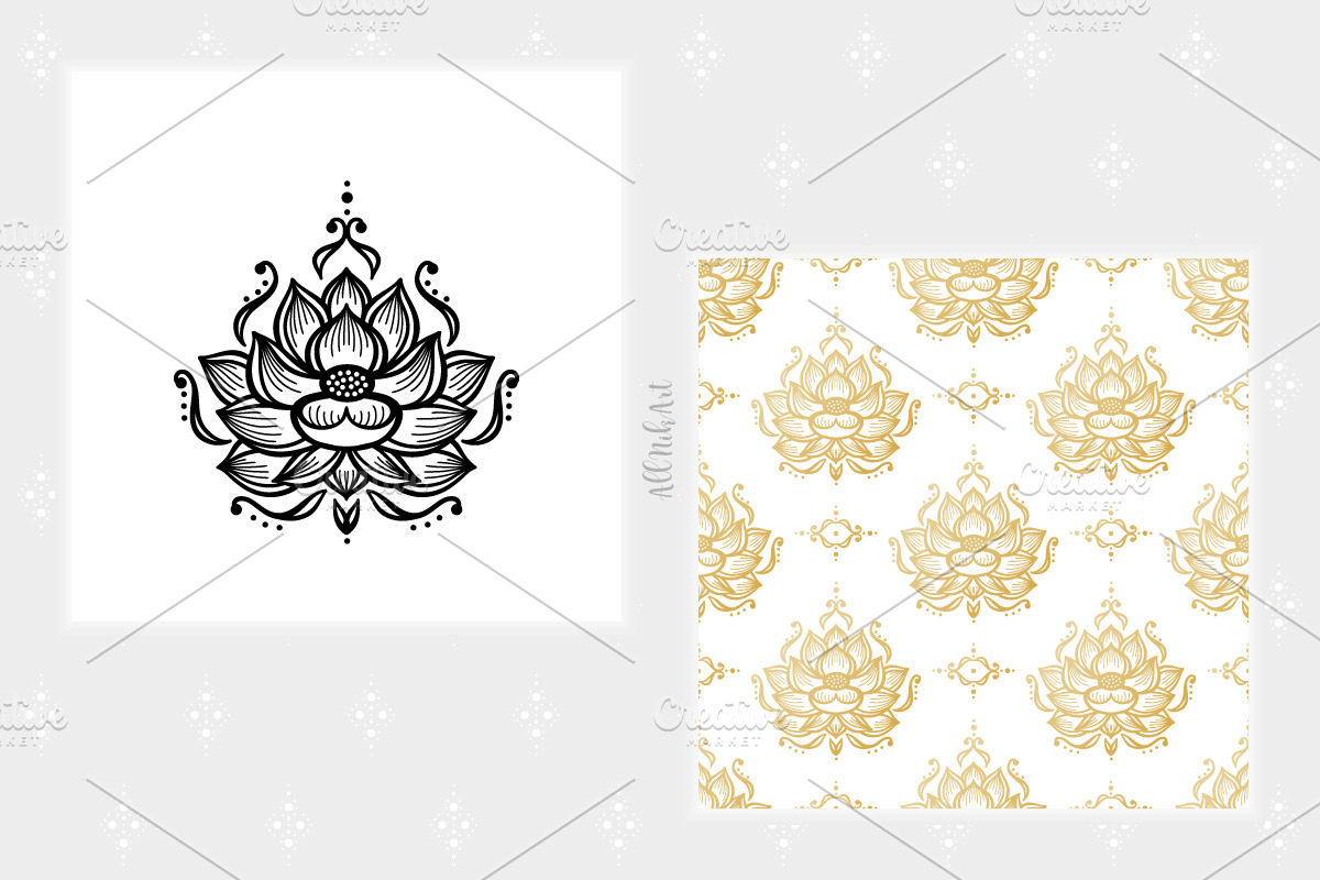 Mehndi Lotus Flowers set 1, a Pattern Graphic by AllNikArt (Photo 6 of 6)