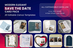 Modern 20 Save the Date Card Pack, an Invitation Template by DesignGenix