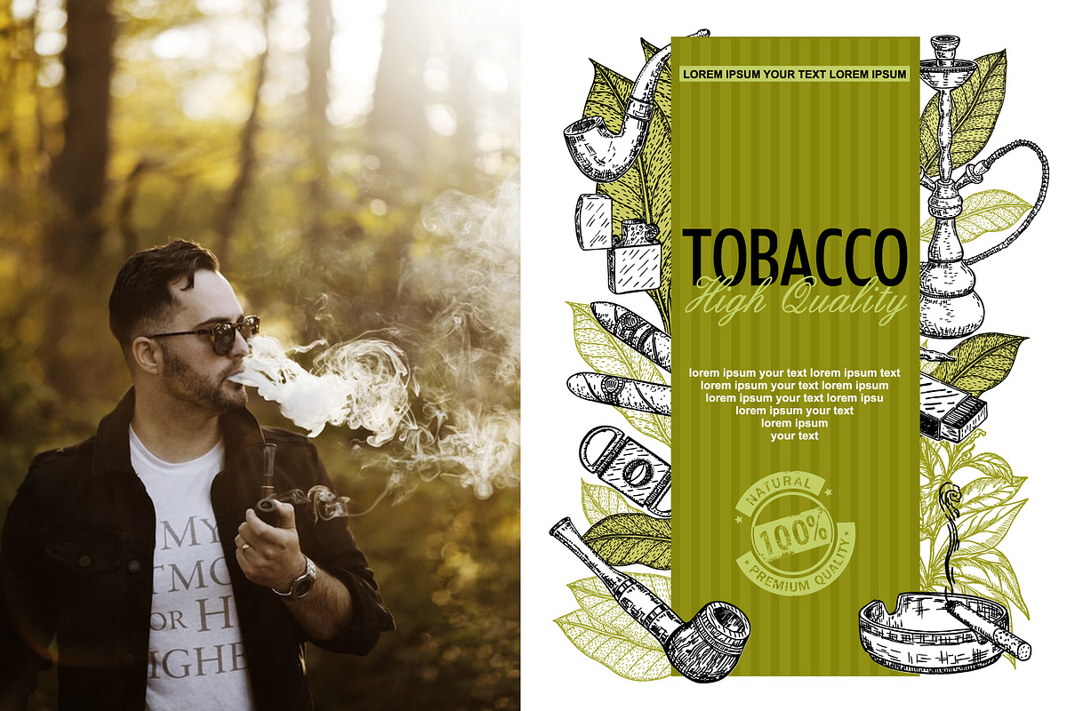 Set smoking tobacco elements sketch, a Background Graphic by Live line (Photo 4 of 6)