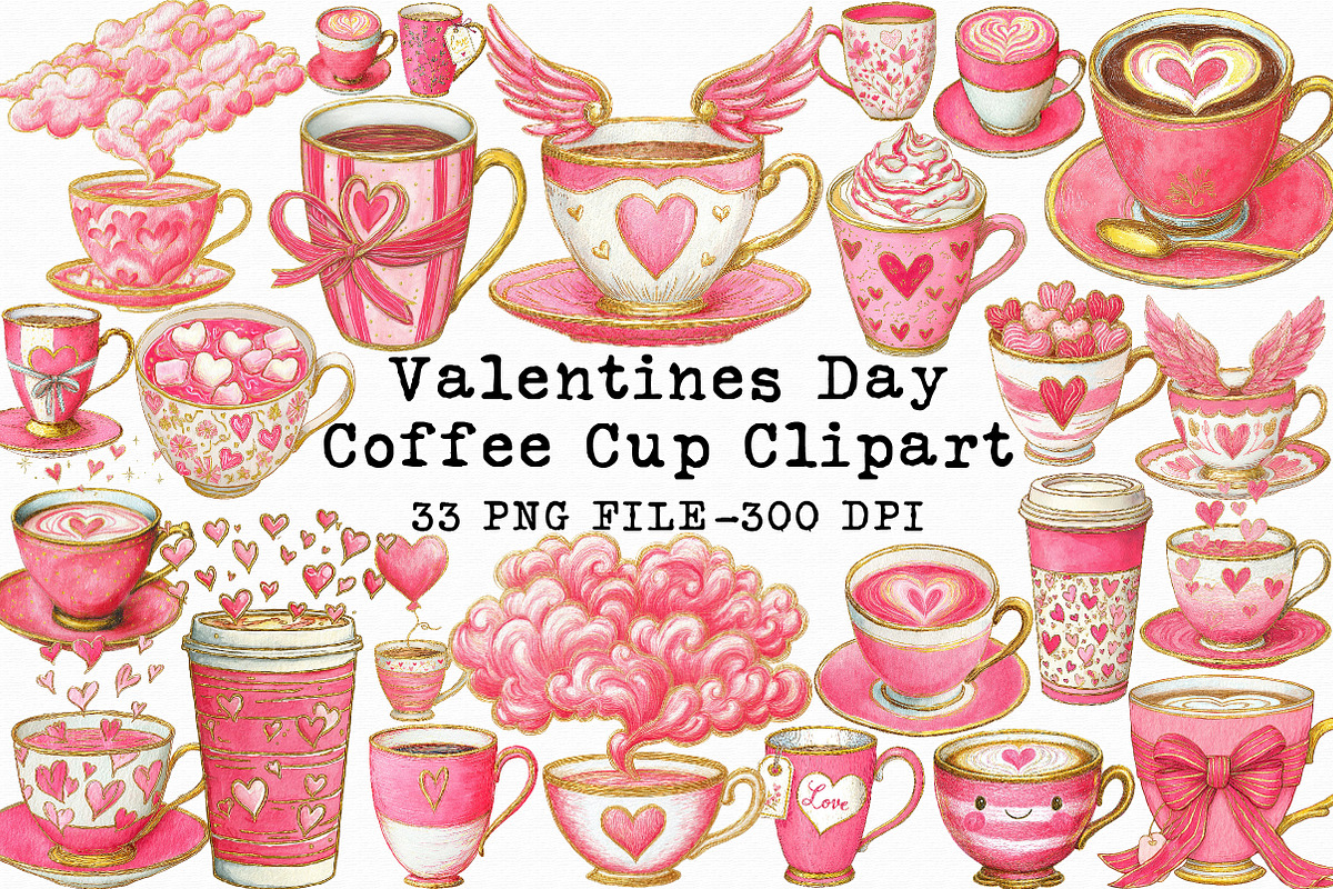 Valentine's Day Coffee Cup Clipart, an Illustration by Libby Wishes (Photo 1 of 6)
