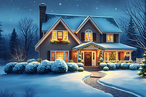 Winter Christmas House Illustration