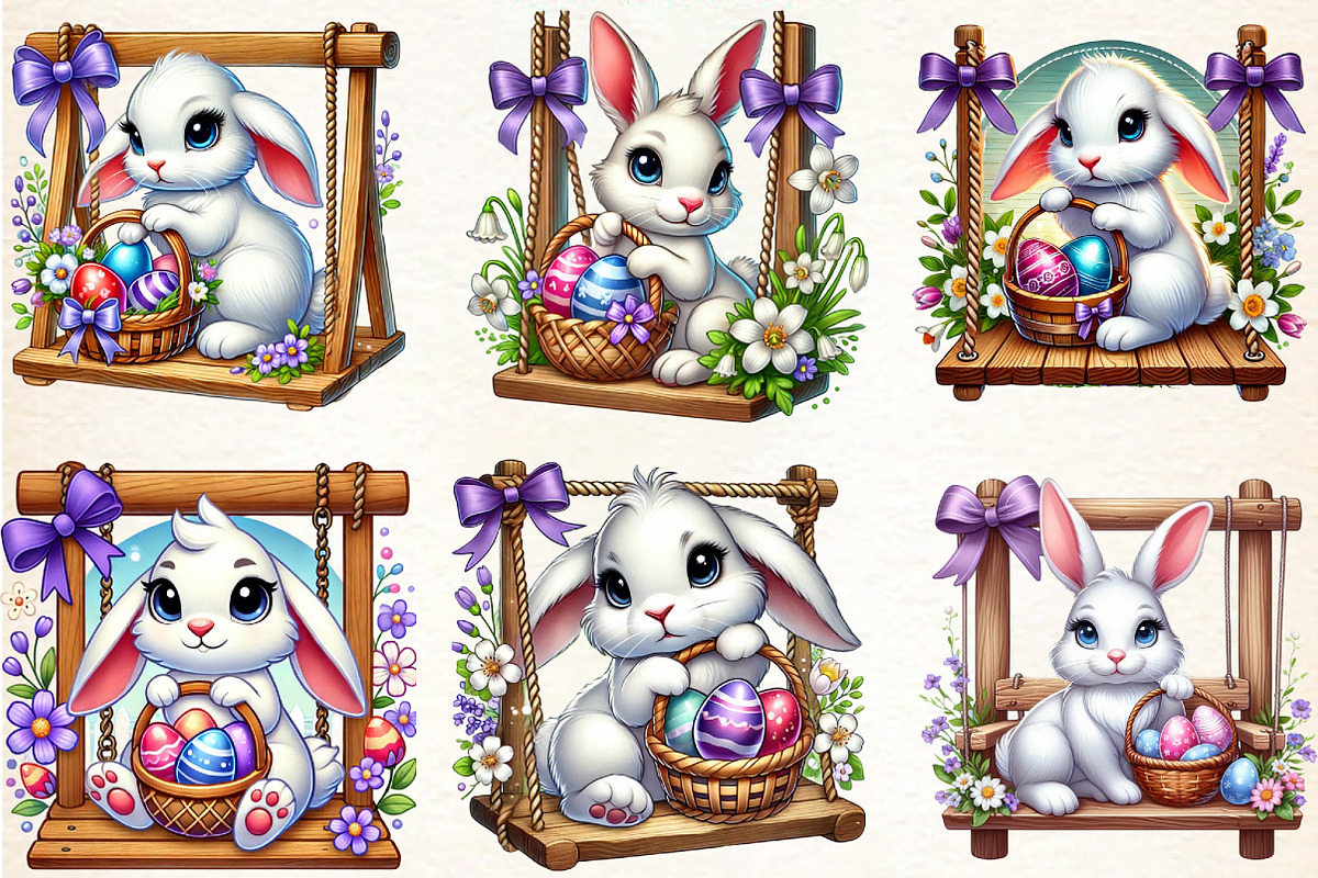 Easter Bunny Sitting Swing Clipart, an Illustration by DreamArtGraphic (Photo 2 of 4)
