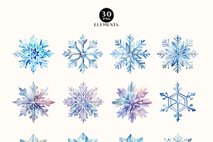 Watercolor Winter Snowflakes Clipart