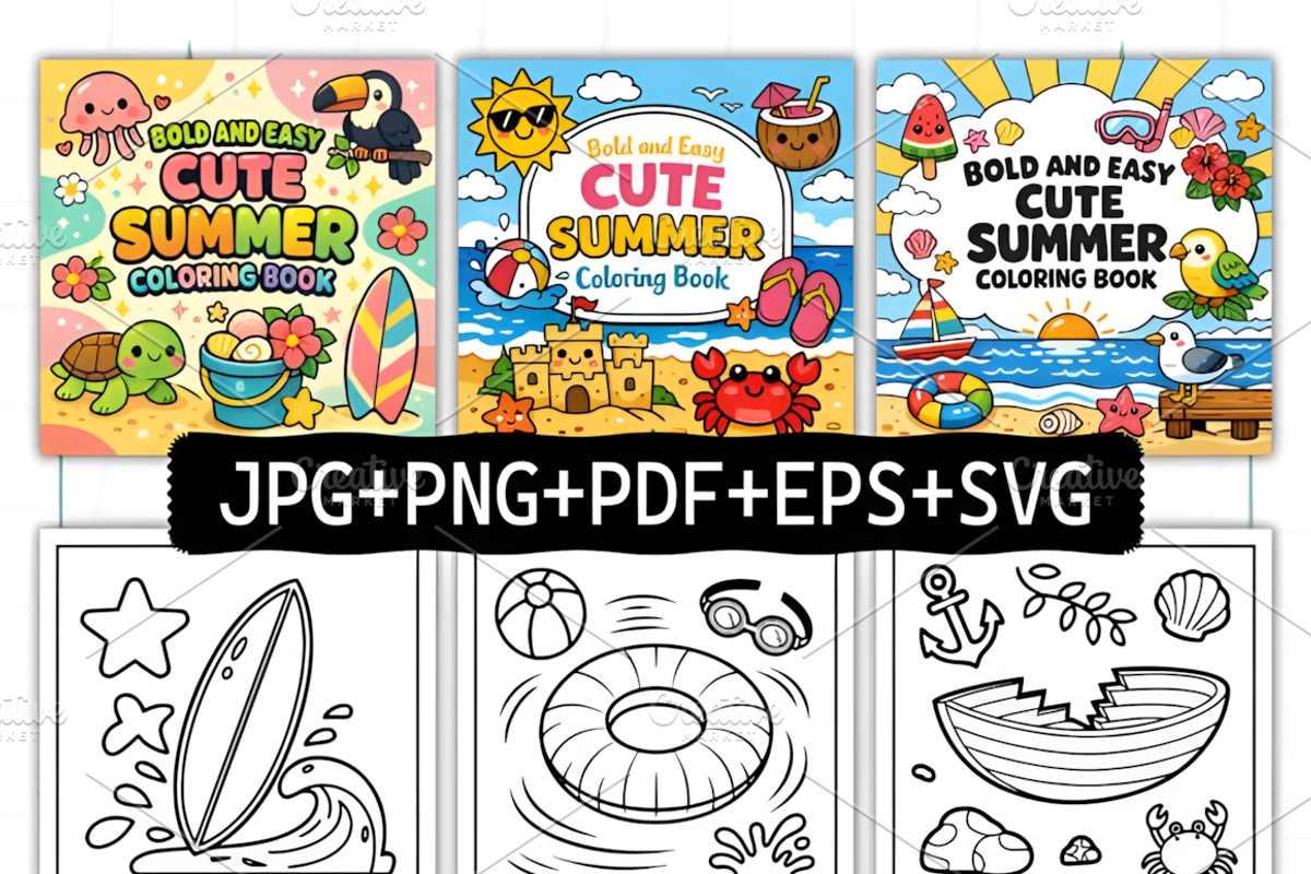Bold Easy Cute Summer Coloring Pages, a Seasonal Illustration by Design Station (Photo 2 of 4)