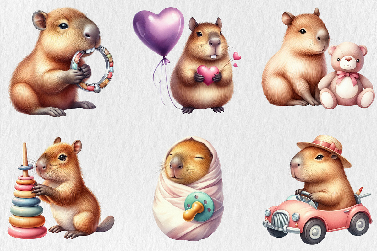 Cute Capybara Nursery Clipart, an Illustration by Rose Art (Photo 4 of 5)