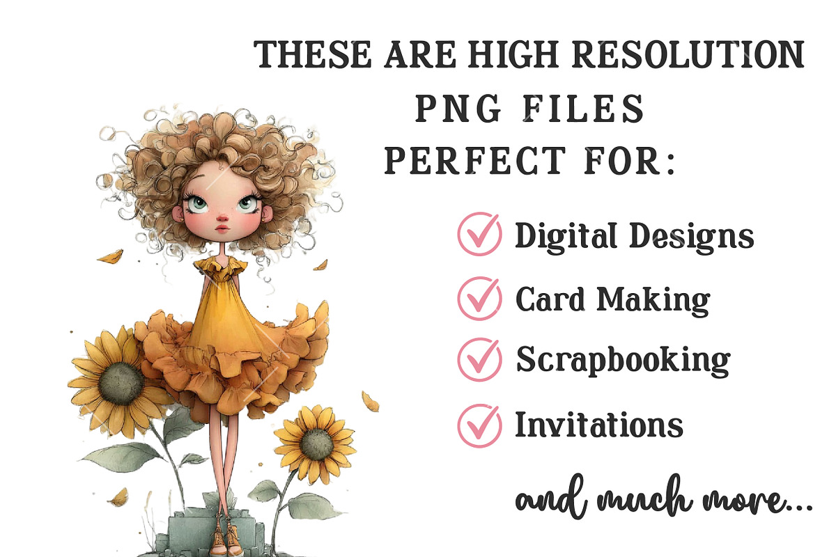 Whimsical Sunflower Girl Clipart, a Seasonal Illustration by OK Design (Photo 6 of 6)