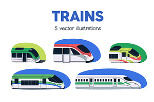 Modern high-speed bullet trains set, a Transportation Illustration by Good Studio