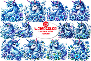 Unicorn with Flower Clipart, a Seasonal Illustration by DreamArtGraphic
