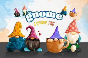 Gnomes watercolor Clipart Pack.