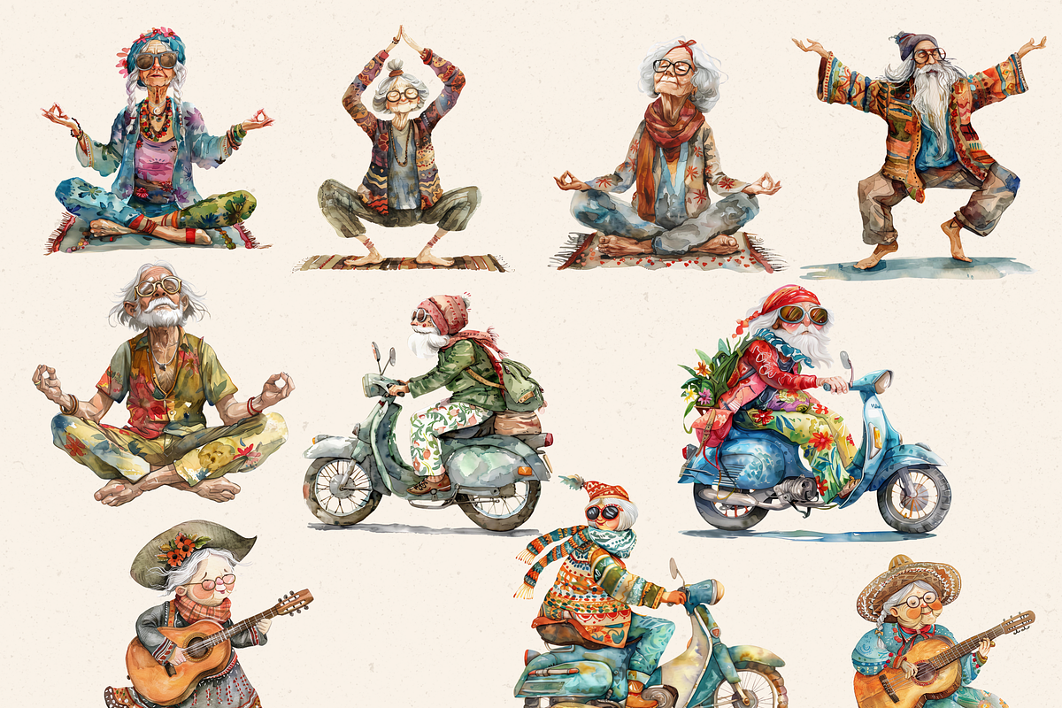 QUIRKY HIPPIE GRANDPARENTS CLIPART, a Person Illustration by Daring Digies (Photo 3 of 14)