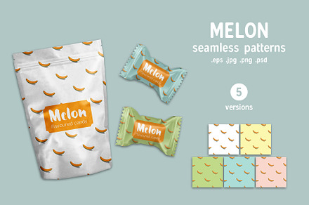 Melon fruit patterns collection.