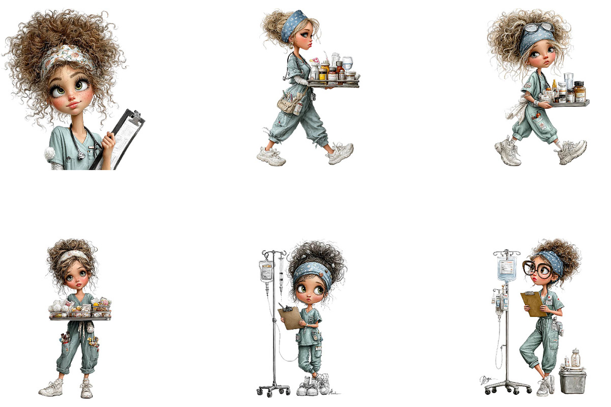 Whimsical Nurse Girl Clipart Bundle, a Seasonal Illustration by CreationArt (Photo 3 of 5)