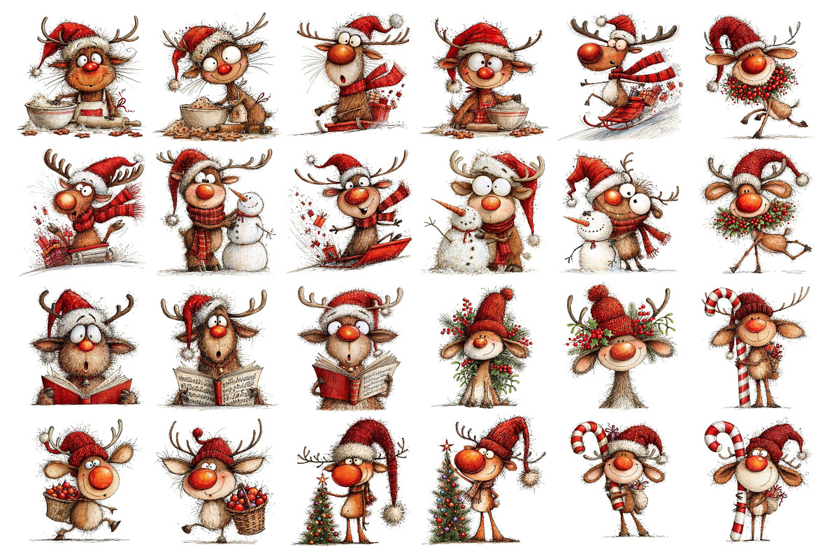 Quirky Christmas Reindeer Clipart, a Seasonal Illustration by Nicolle's Colorful Art (Photo 2 of 5)
