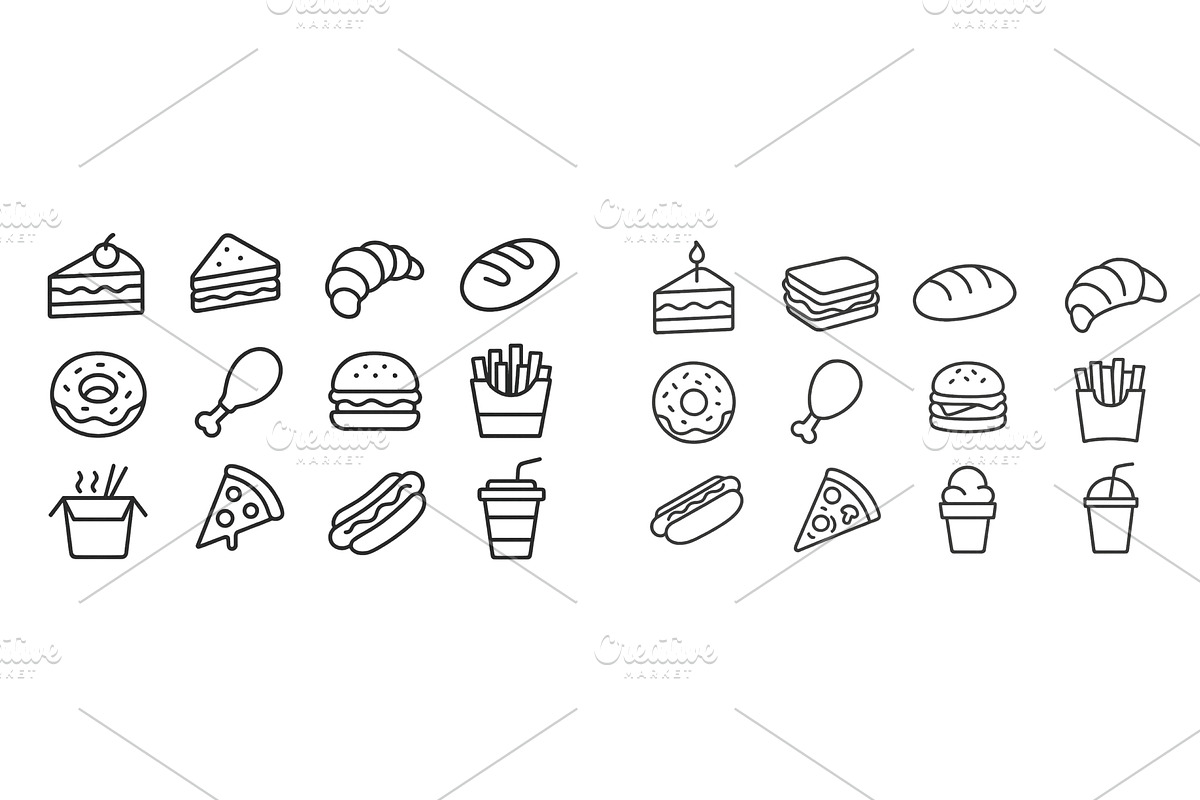 Variety of food icons featuring, a Food Illustration by ZinetroN