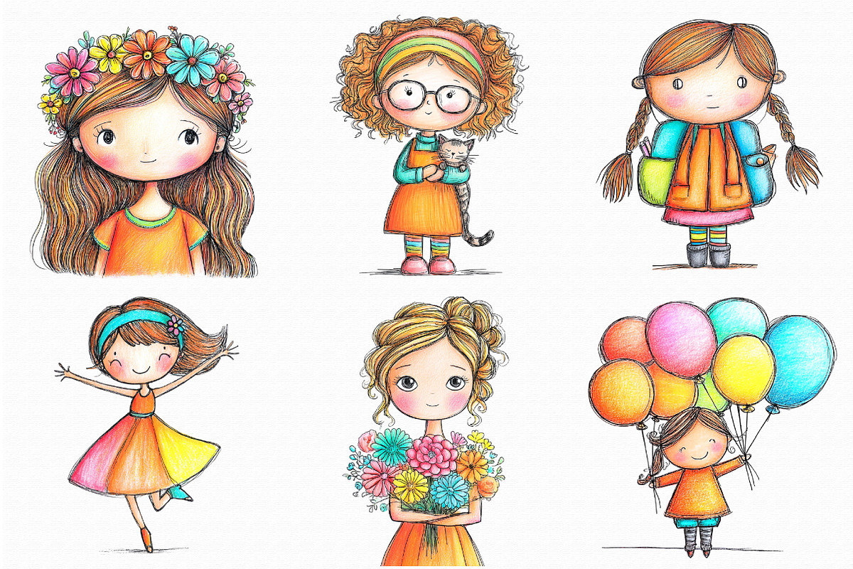 Retro Girls Clipart Bundle, an Illustration by Libby Wishes (Photo 4 of 4)