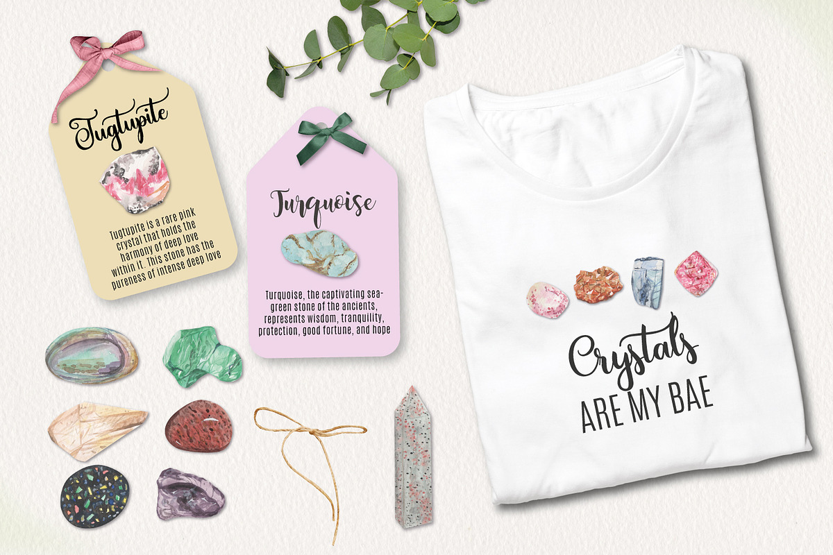 Crystals & Gems Watercolor 74 Set, an Illustration by Bloomella (Photo 2 of 5)