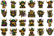 Cute Mardi Gras Highland Cow Clipart, an Illustration by Sublimation Artist (Thumbnail 2 of 6)