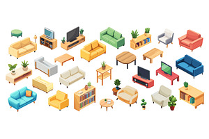 Isometric living room. Interior, an Object Illustration by Stock-Smart-Start