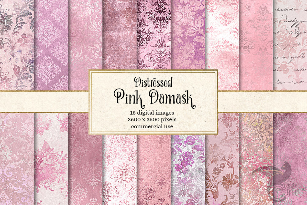Distressed Pink Damask Textures, a Texture Graphic by Digital Curio