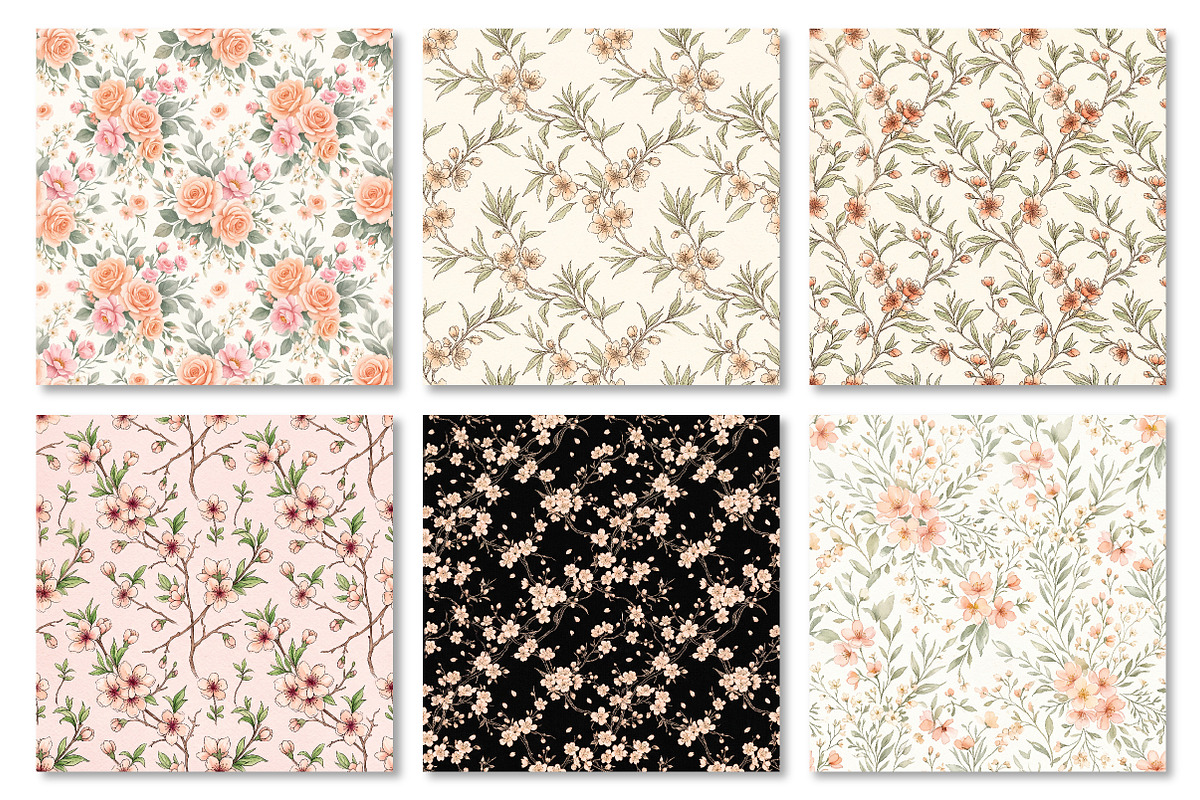Peach Blossom Floral Digital Paper, a Texture Graphic by Dream Creation (Photo 2 of 6)