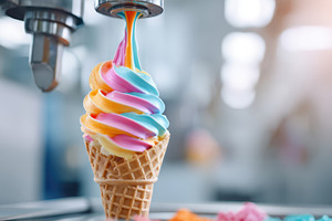 Rainbow soft-serve ice cream in waffle cone, a Food & Drink Photo by AlyaAnd