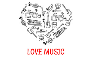 Heart Shape With Musical Instruments