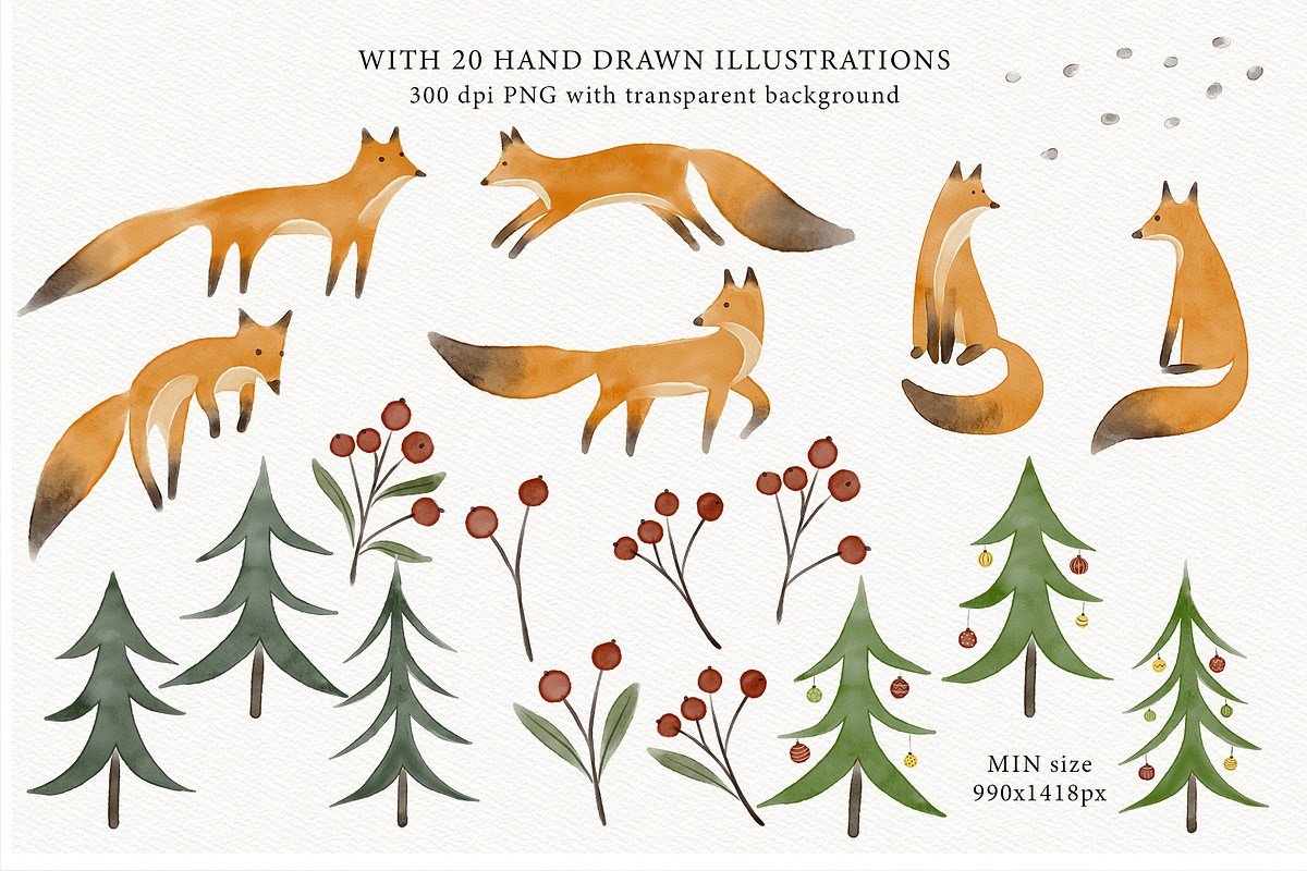 Watercolor cute winter foxes, an Animal Illustration by Garden in frame (Photo 6 of 8)