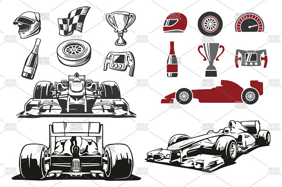 Formula One Car Race Icons Set