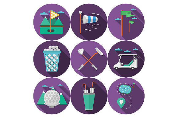 Purple Flat Icons For Golf. Part 3