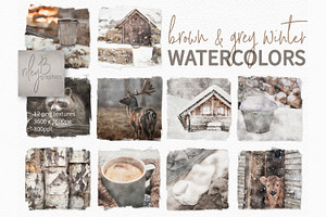 Brown And Grey Winter Watercolor PNG