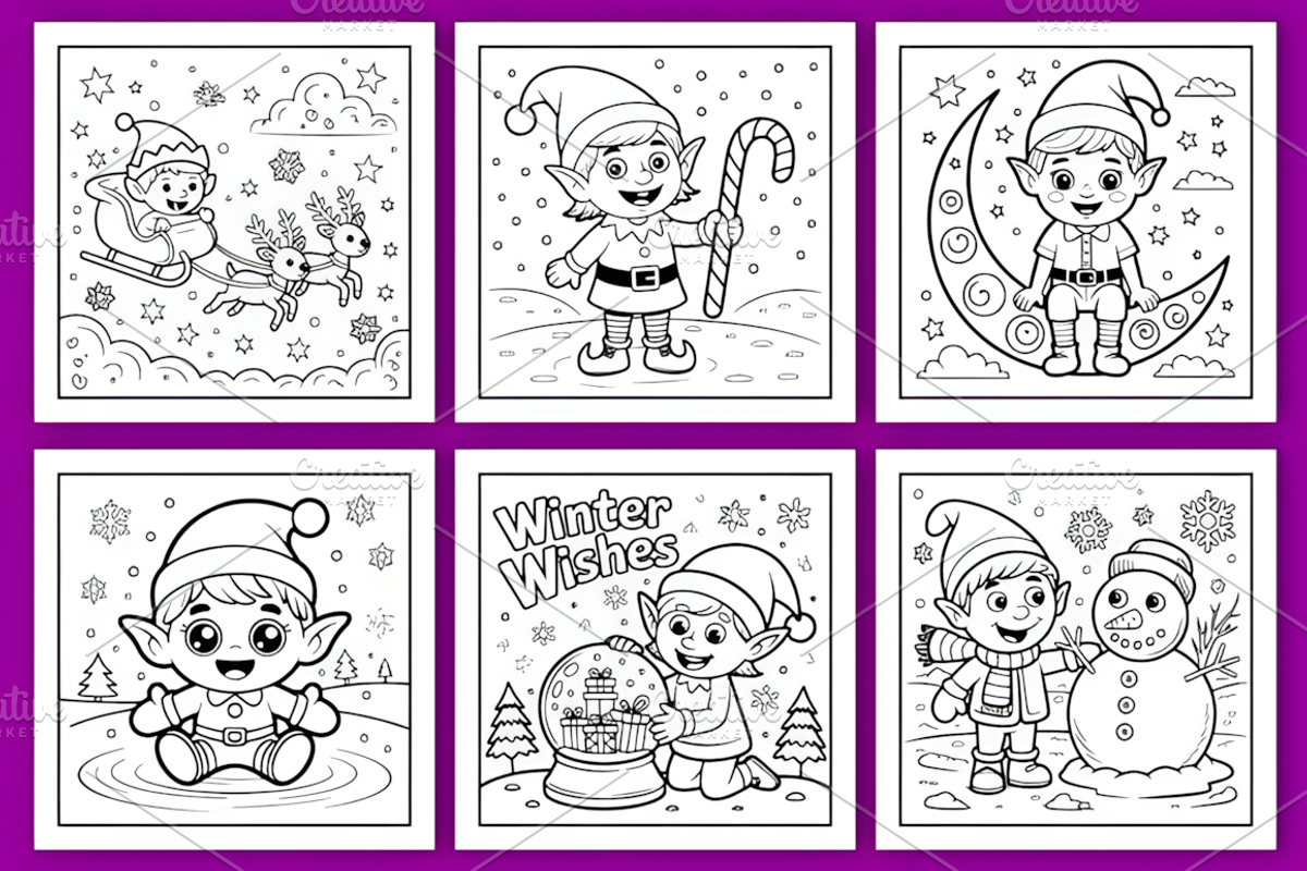 Bold & Easy Elf Christmas Coloring, a Seasonal Illustration by Design Station (Photo 2 of 4)