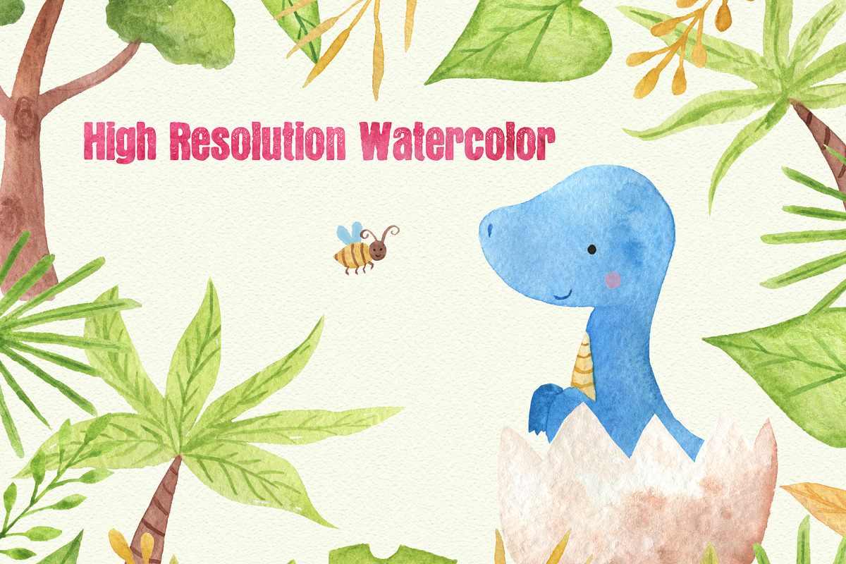 Baby Dinosaur Watercolor Clipart, a Decorative Illustration by LeMagiqueBoutique (Photo 3 of 4)